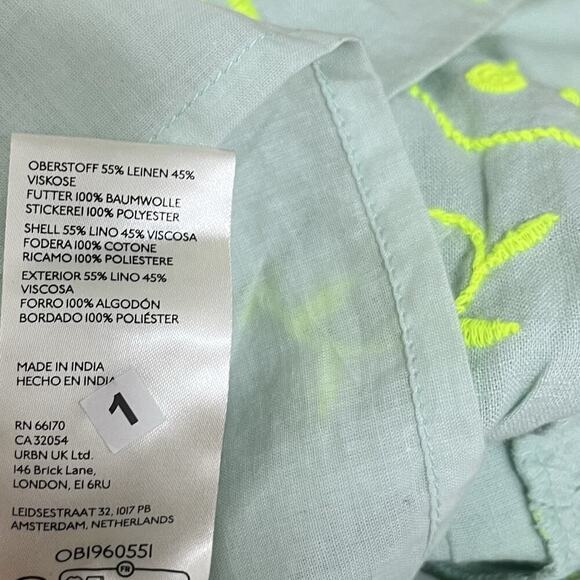Anthropologie Somerset Embroidered Linen Mini Dress Size M Mint Cottagecore NWT - Picture 10 of 12